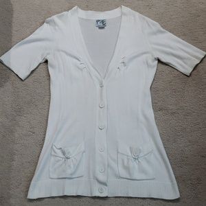 Anthropologie Long White Button Cardigan